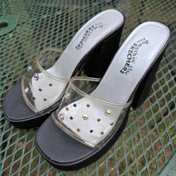 Skechers y2k 90s Somethin' Else Rhinestone Platform Pumps Heels Shoes Sz 7 - Picture 1 of 9